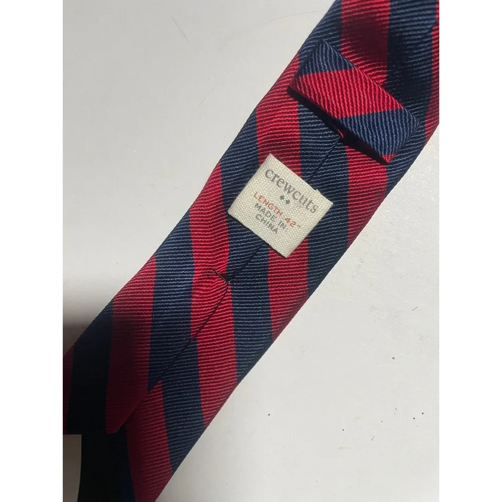 Crewcuts Necktie Kids 42in Red Navy Blue‎ Striped Silk Preppy Formal Classic